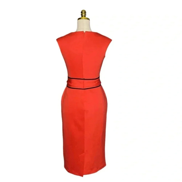NEW YORK & CO | Cap Sleeve Piped Bow Waist Solid Sheath Midi Dress Size XS - Picture 5 of 9
